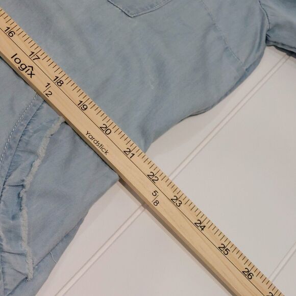 Caslon Women's Medium Chambray Shirt Dress Blue Drawstring Waist Mini Relaxed - Picture 6 of 9